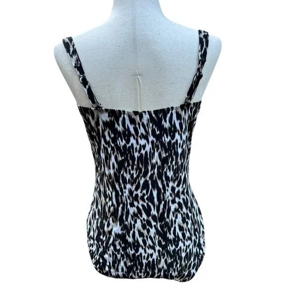 Nip Tuck Swim One Piece Swimsuit US 12 | Black White Ruched Animal Print - Picture 4 of 7